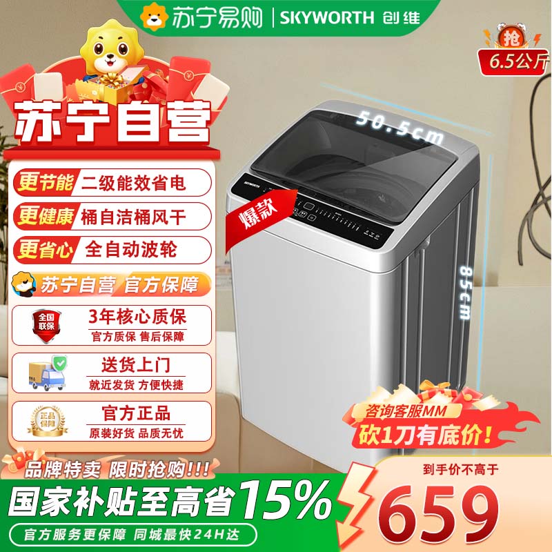 创维(Skyworth)GT65U24_清雅灰 6.5公斤全自动桶自洁桶风干减震降噪安全童锁时尚百搭波轮洗衣机