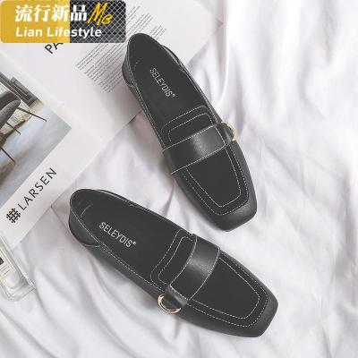 小皮鞋女英伦女鞋2020新款春鞋百搭平底复古单鞋春秋一脚蹬豆豆鞋知义(ZHIYI)休闲鞋