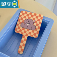 敬平ins风可爱棋盘格复古迷你高清化妆镜学生宿舍便携随身手持小镜子便携式用镜 橘色小镜子