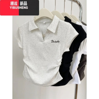 YIBUSHENG复古chic正肩短袖T恤女Polo领2024季新款设计感学院显瘦短上衣