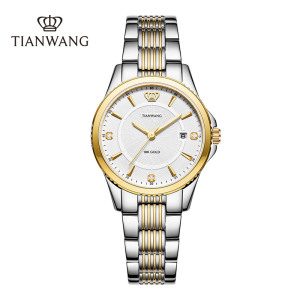 天王表金标送福18K金皇冠logo女表商务休闲钢带女士石英手表3731