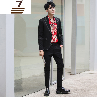 NEWLAKE西服套装男士秋装修身两件套新郎婚礼服结婚伴郎西装男商务职业装