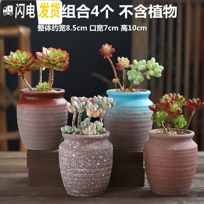 三维工匠多肉花盆大号老桩创意个性大口径粗陶透气陶瓷肉肉植物盆 陶小罐组合4个(体验价) 大花盆容器