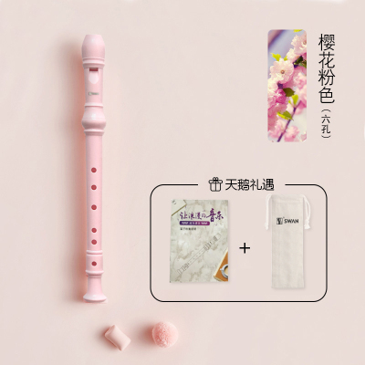 天鹅(TianE)德式竖笛8孔6孔儿童小学生入门初学练习高音八孔六孔笛子乐器6孔竖笛粉色+收纳袋+指法说明+清洁棒-
