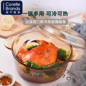 康宁 VISION家用高硼硅玻璃炖锅蒸煮锅可明火直烧耐高温透明玻璃汤锅养生锅1.25L
