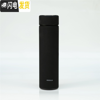 三维工匠智能温度显示保温杯男女士定制触摸测温水杯子学生便携简约500 商务黑304内胆/500