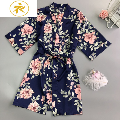 Ideamini新款丝绸睡袍女夏性感和服式系带冰丝印花睡衣短袖薄外批浴袍晨袍