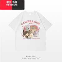 YIBUSHENG猫咪字母印花短袖T恤女韩版百搭季ins甜美学院宽松学生上衣