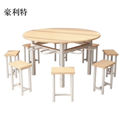 豪利特餐桌学校食堂小吃店快餐桌椅饭堂橡木色圆桌1200*750[含椅]