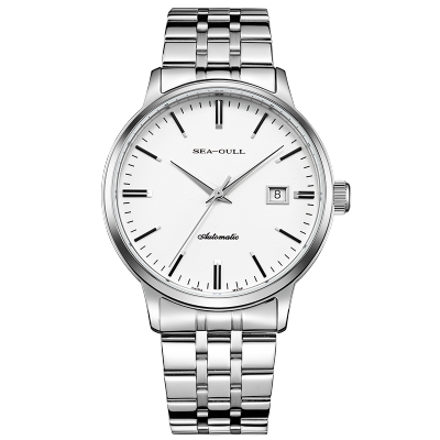 海鸥表(SEAGULL)自动机械50米防水日历白盘条棍钢带816.362（中国心版）白盘条棍钢带（中国心版）