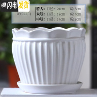 三维工匠陶瓷花盆带托盘特大大号创意多肉室内家用吊兰绿萝盆 DY022白 17CM花盆容器