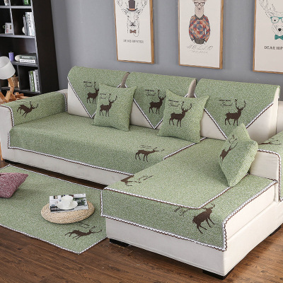 六月荷棉麻沙发垫子四季通用简约现代欧式坐垫夏秋沙发巾套罩加厚