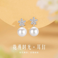 s999足银花漫时光耳钉女轻奢时尚小众设计高级感百搭精致耳饰批发送女朋友老婆情人节七夕生日礼物