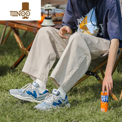 YANXU日系复古工装裤男夏季薄款美式高街潮牌宽松阔腿直筒休闲九分裤子