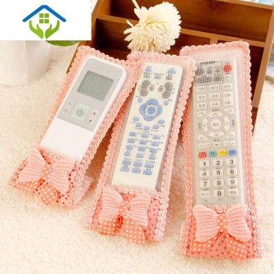 御蓝锦电视机遥控器套防尘罩保护套海信创维机顶盒格力空调可爱布艺通用粉色蝴蝶结3个装小大大-