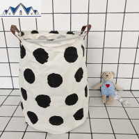 韩风chic简约牛奶波点北欧布艺棉麻收纳桶洗衣脏衣篓可折叠杂物篮 三维工匠收纳篮