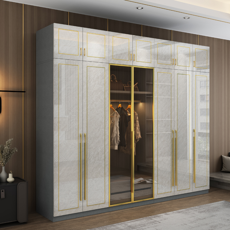 轻奢衣柜简约现代卧室家用柜子组合八门衣柜小户型租房环保大衣橱