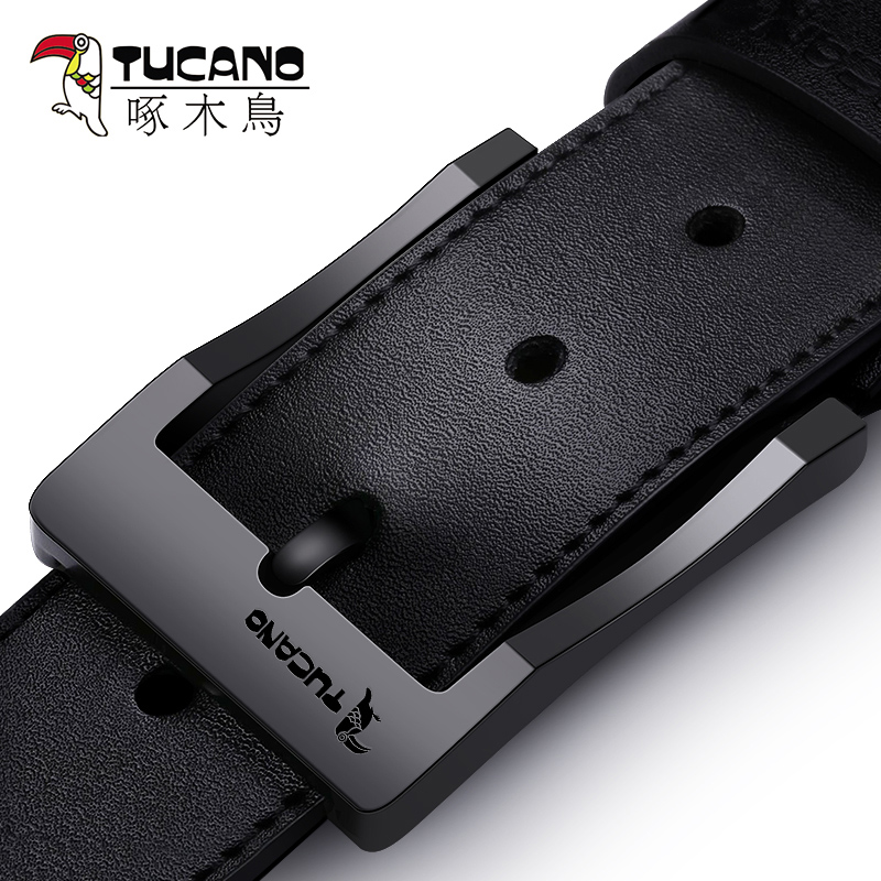 啄木鸟纯男士皮带真皮青年商务休闲韩版时尚学生裤带牛皮针扣腰带