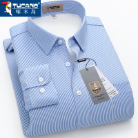 啄木鸟冬季男士保暖衬衫男免烫商务正装加绒加厚保暖衬衣男条纹