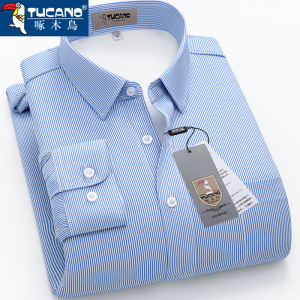 啄木鸟冬季男士保暖衬衫男免烫商务正装加绒加厚保暖衬衣男条纹