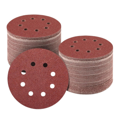 铁洋 背绒砂纸片 植绒砂纸片 5寸125mm8孔40目红砂 片