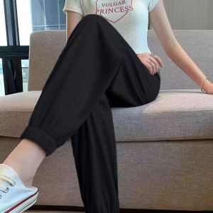冰丝运动裤女夏季薄款高腰宽松垂感束脚裤休闲灯笼裤子