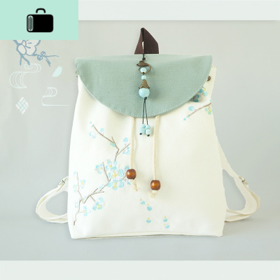 原创新款中国风古风汉服文艺复古民族风刺绣帆布双肩包少女书包NEW LAKE女士单肩包