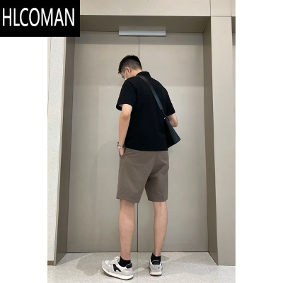 HLCOMAN男士短裤夏季日常通勤穿搭卡其色西装五分中裤潮牌高级感休闲裤子