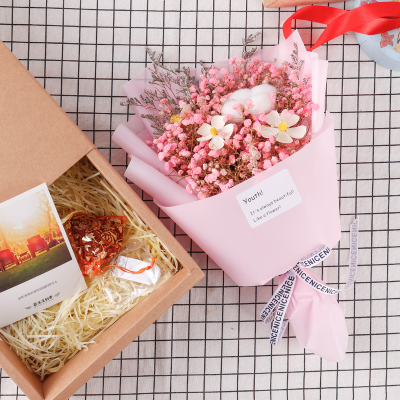 敬平满天星玫瑰干花花束礼盒永生花生日送妈妈女友闺蜜创意情人节礼物粉色满天星网红新款B干花包