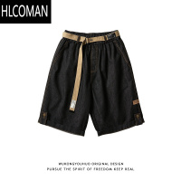 HLCOMAN日系复古做旧水洗直筒牛仔短裤男女潮牌宽松休闲百搭中裤