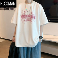 HLCOMAN2025新款短袖t恤男夏季潮牌宽松青少年百搭美式圆领上衣