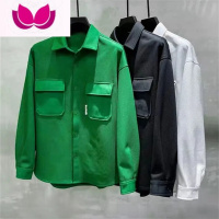 七斓新款翻领衬衫式外套男士宽松针织衬衣服男装潮流牌休闲夹克