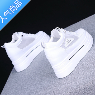 SUNTEK小白鞋女ins潮2023春夏新款网面透气厚底内增高8cm运动休闲鞋