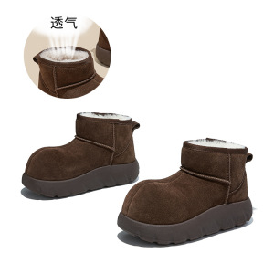 发泡底真皮卡皮巴拉鞋头雪地靴女新款冬季加厚棉鞋保暖短靴子