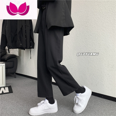 七斓裤子男ins韩版潮流百搭纯色阔腿休闲裤春季帅气宽松直筒九分西裤