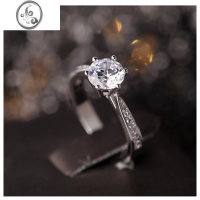 JiMi一克拉六爪仿真钻戒情侣结婚对戒活口可调节戒指婚礼仪式用道具