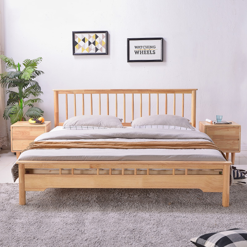 全简北欧实木床现代简约1.8米双人床1.5单人床日式风格民宿家具实木公寓床
