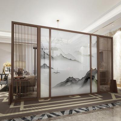 新中式屏风隔断客厅山水玄关别墅实木定制镂空酒店装饰格栅大座屏 黑胡桃木:250*180cm高 整装