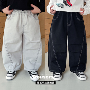 童酷男童秋季新款韩版明线宝宝长裤纯色拼接百搭儿童休闲裤潮