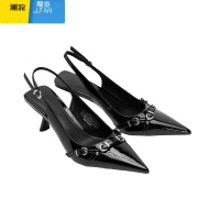 聚范2024春新款法式包头高跟鞋女漆皮尖头搭扣凉鞋名媛气质浅口单鞋女