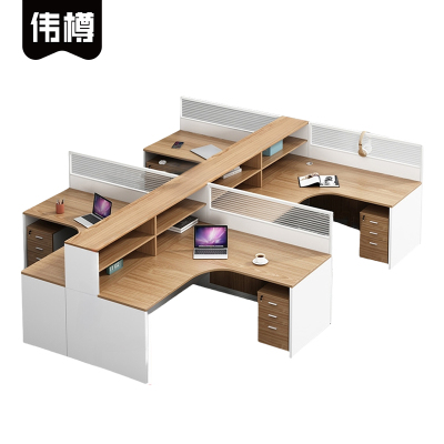 伟樽屏风办公桌四人位带四柜280*270*110cm套