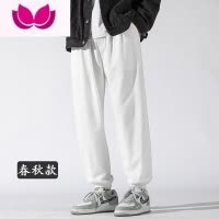 七斓卫裤男运动束脚裤宽松款加绒裤男生潮牌白色针织休闲长裤
