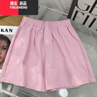 YIBUSHENG松紧高腰洗水棉多巴胺粉色阔腿短裤女宽松休闲百搭a字运动热裤