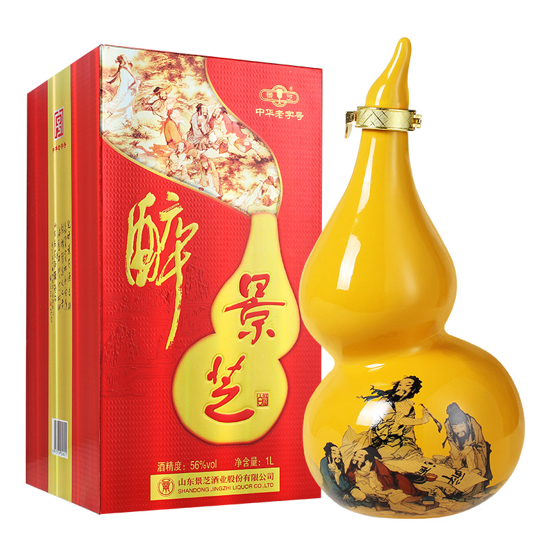 景芝白酒 56度1l景芝醉八仙单瓶礼盒装高度粮食白酒 大容量 福禄一生