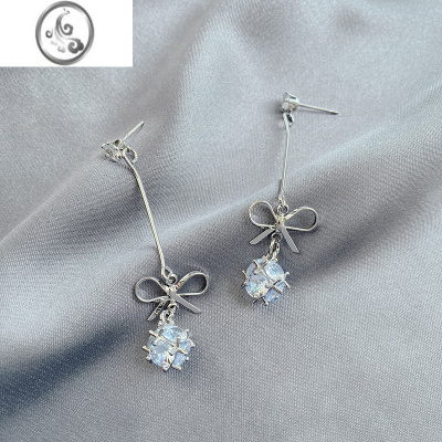 JiMi水滴蝴蝶结耳环长款耳坠设计耳钉超仙耳饰无痛蚊香盘无耳洞耳夹女