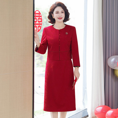 时尚新款妈妈装洋气中老年秋装连衣裙喜庆婆婆装婚宴裙子女春秋女