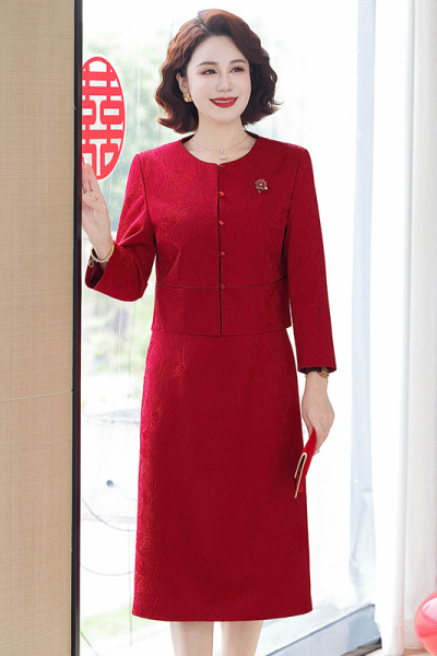 时尚新款妈妈装洋气中老年秋装连衣裙喜庆婆婆装婚宴裙子女春秋女