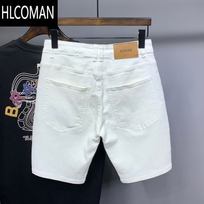 HLCOMAN夏季纯色牛仔短裤男新款时尚潮流弹力百搭简约帅气休闲五分马裤男