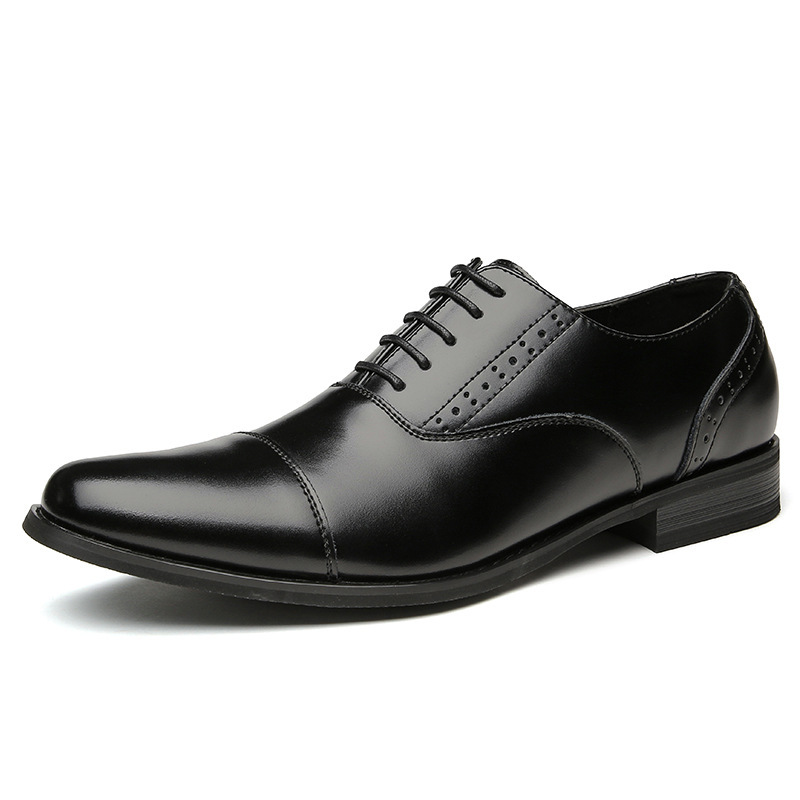 新款花圆头真皮商务皮鞋男正装绅士鞋办公职业休闲男鞋德比