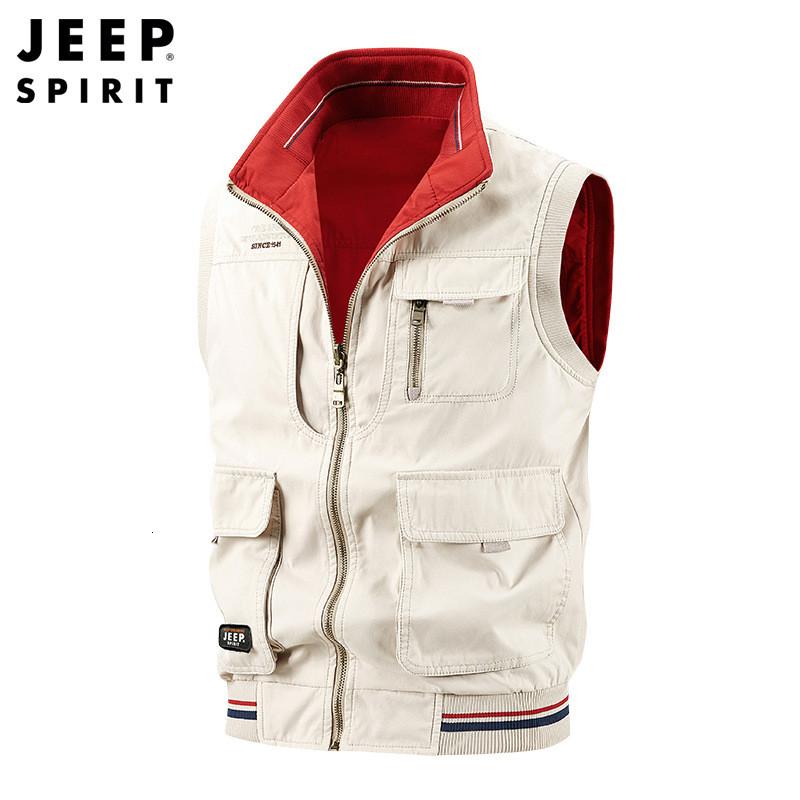 JEEPspirit马甲常规多口袋工装两面穿无袖坎肩外套男士0700